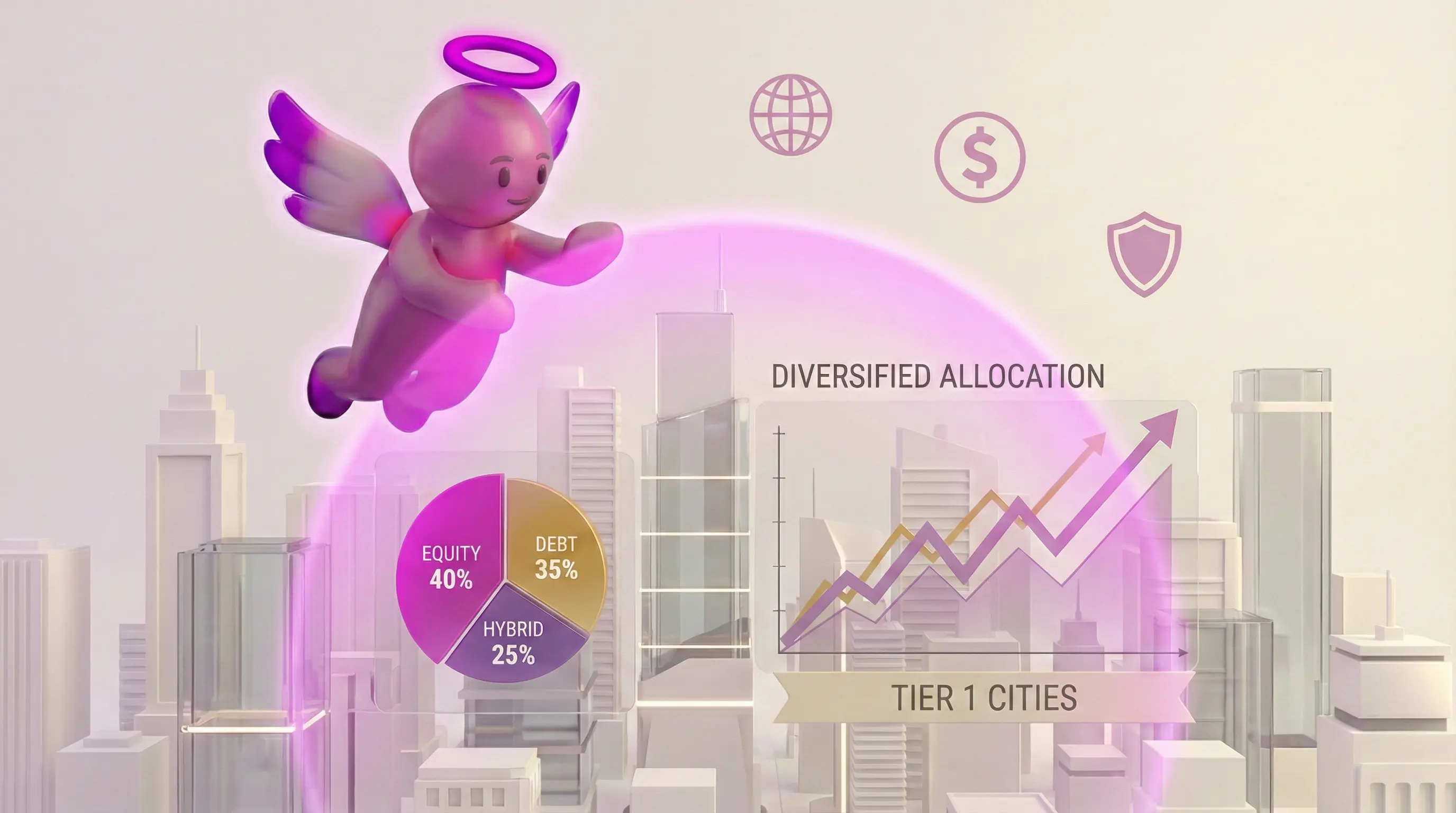Modern cityscape with financial charts representing mutual fund diversification strategy for HNIs